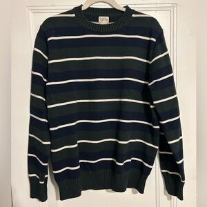 J. Crew Men's Crewneck Sweater in Navy, Forest Green & White Stripes